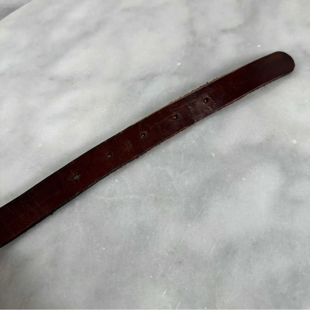 Vintage Chico’s large‎ Brown Leather Belt Brass Buckle thin boho bohemian